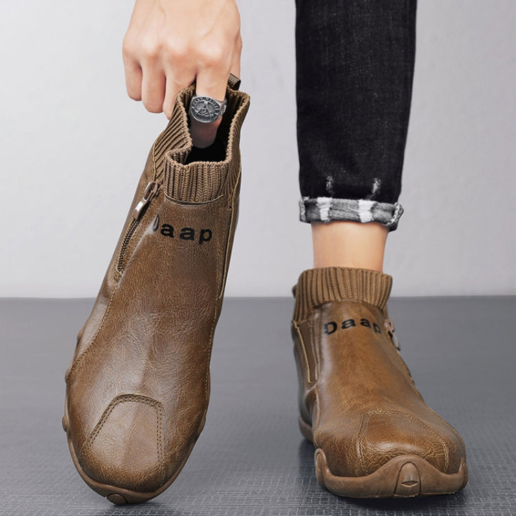 Men Trend Socks Shoes High Top Outdoor Anti-slip Casual Sneakers Leather Work Shoes, Size: 44