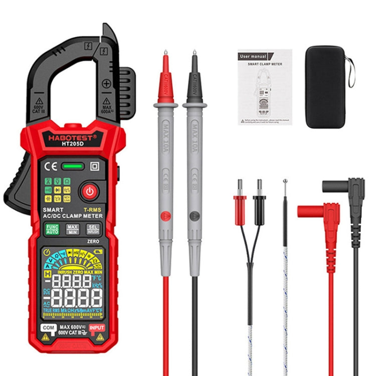 HABOTEST HT205D Clamp Intelligent Anti-Burning Multi-Function High Precision Digital Multimeter - Black Red