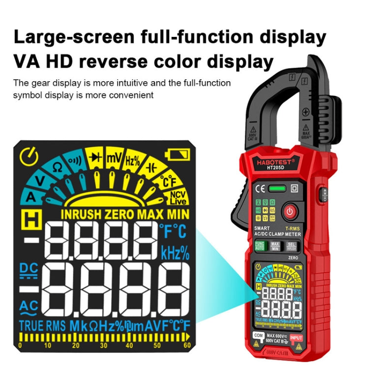 HABOTEST HT205D Clamp Intelligent Anti-Burning Multi-Function High Precision Digital Multimeter - Black Red