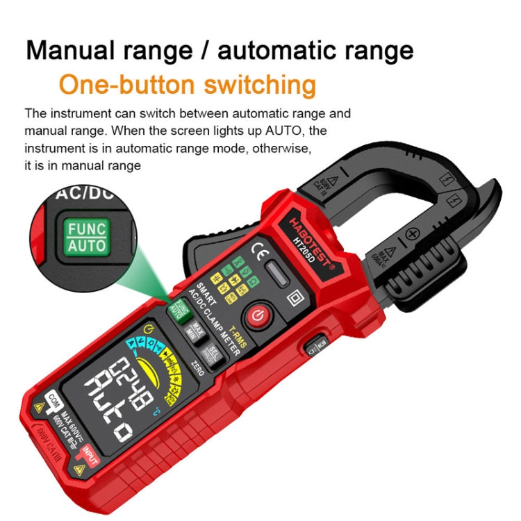 HABOTEST HT205D Clamp Intelligent Anti-Burning Multi-Function High Precision Digital Multimeter - Black Red