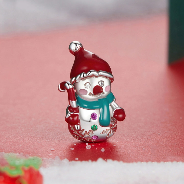 S925 Sterling Silver Cute Snowman Pendant Festival Bracelet Beads - BSC1070