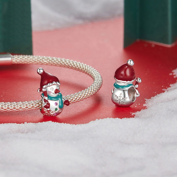 S925 Sterling Silver Cute Snowman Pendant Festival Bracelet Beads - BSC1070