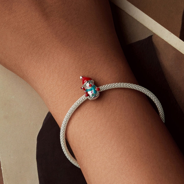 S925 Sterling Silver Cute Snowman Pendant Festival Bracelet Beads - BSC1070