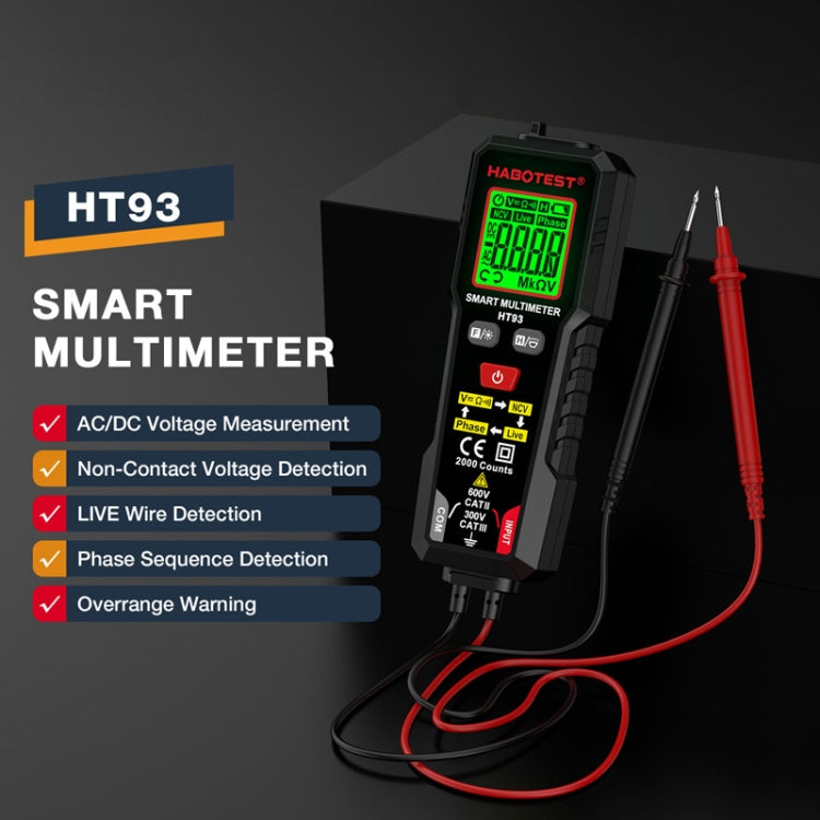 HABOTEST HT93 Phase Sequence Detection Intelligent Anti-Burn-In Fully Automatic Multimeter - Black