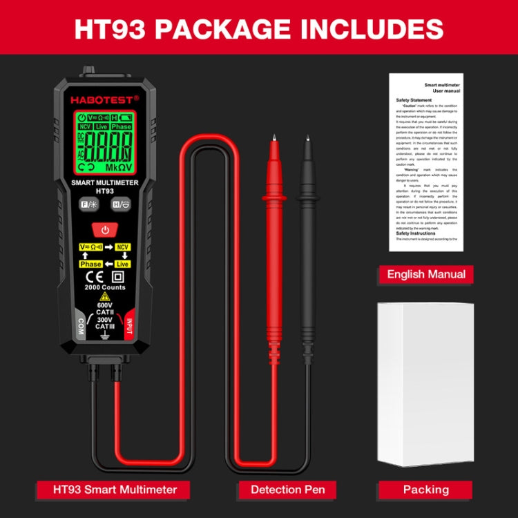 HABOTEST HT93 Phase Sequence Detection Intelligent Anti-Burn-In Fully Automatic Multimeter - Black