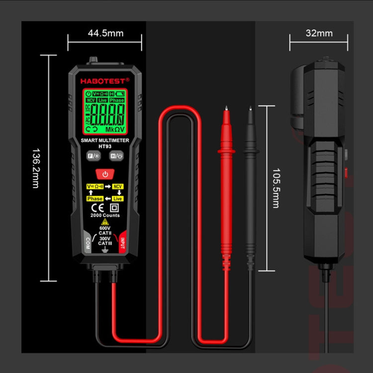 HABOTEST HT93 Phase Sequence Detection Intelligent Anti-Burn-In Fully Automatic Multimeter - Black