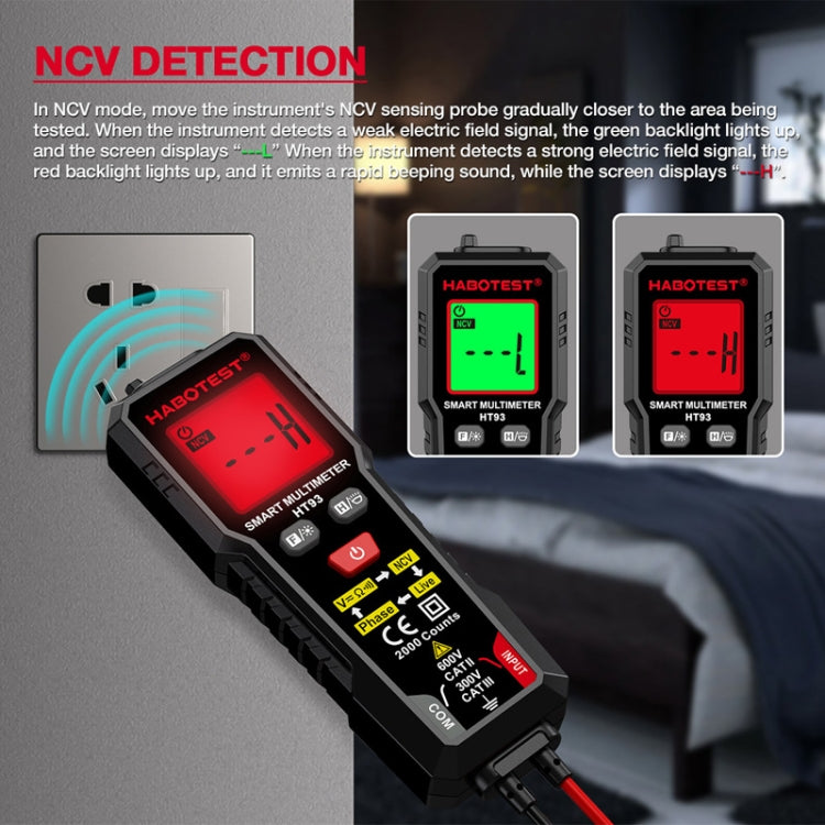 HABOTEST HT93 Phase Sequence Detection Intelligent Anti-Burn-In Fully Automatic Multimeter - Black