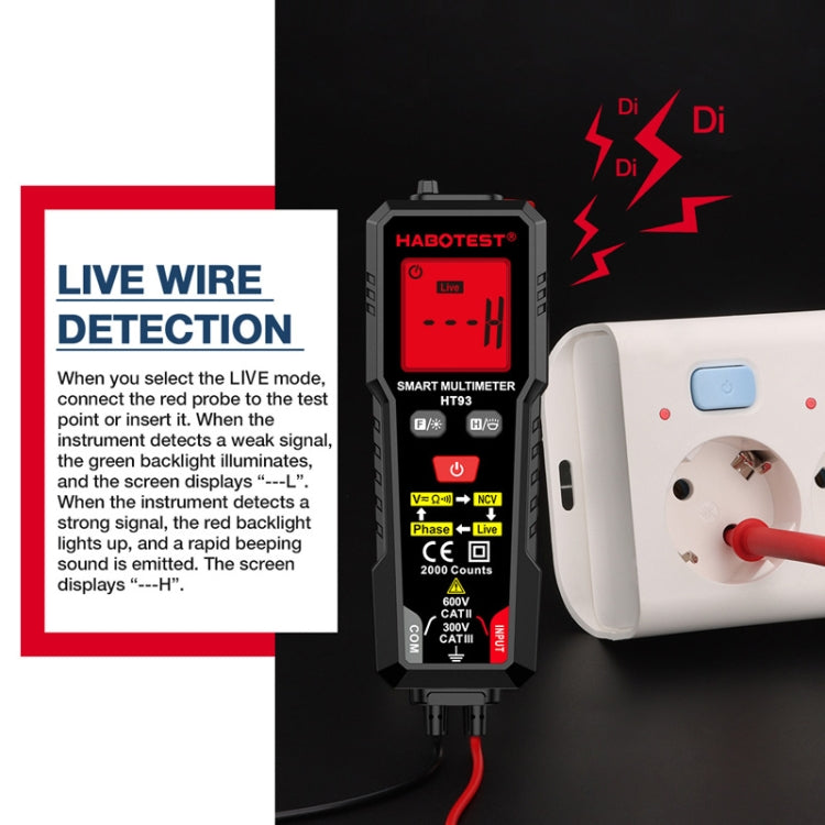 HABOTEST HT93 Phase Sequence Detection Intelligent Anti-Burn-In Fully Automatic Multimeter - Black