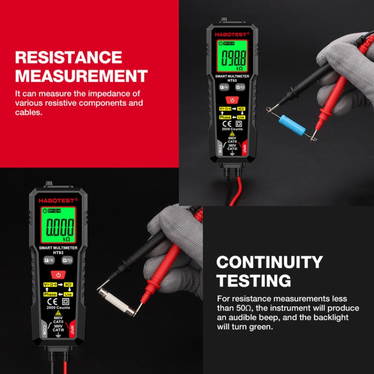 HABOTEST HT93 Phase Sequence Detection Intelligent Anti-Burn-In Fully Automatic Multimeter - Black