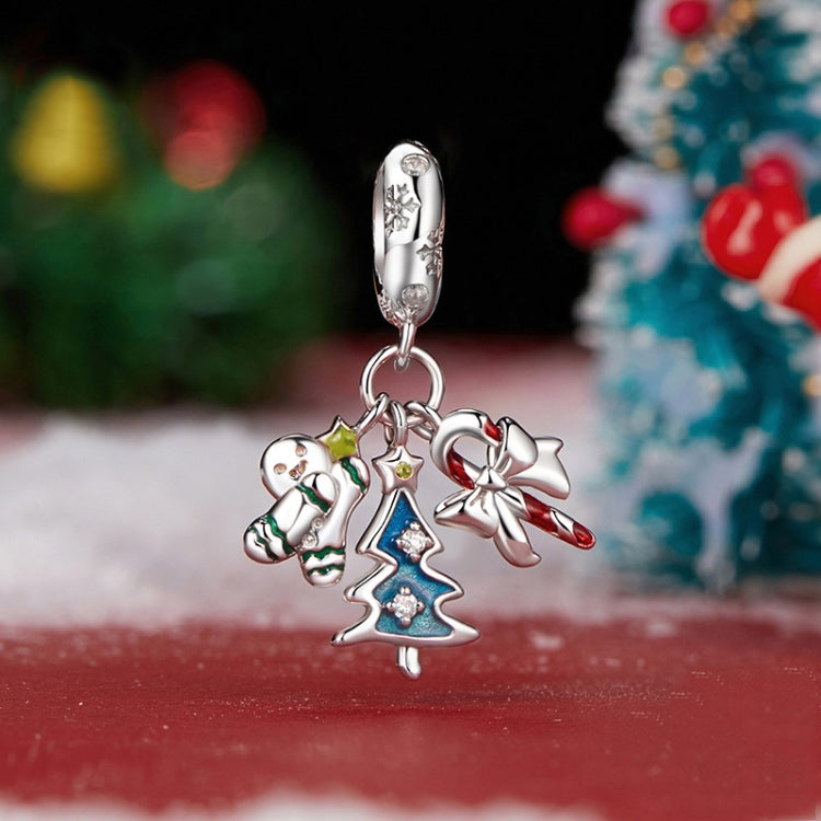 S925 Sterling Silver Gingerbread Man Candy Pendant Jewelry Beads - SCC2914