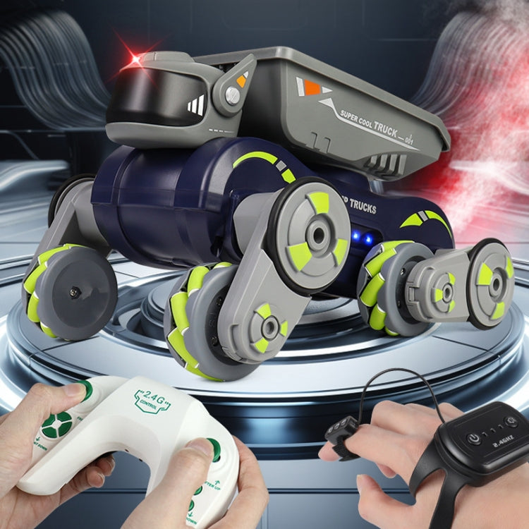 Eight Wheel Stunt Robot Dog Smart Gesture Sensor RC Kids Toy Car With Lights Music Spray Car, Style: Green Single RC