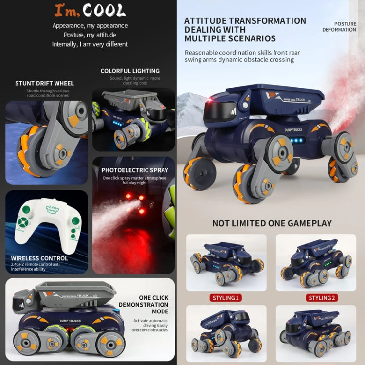 Eight Wheel Stunt Robot Dog Smart Gesture Sensor RC Kids Toy Car With Lights Music Spray Car, Style: Green Dual RC