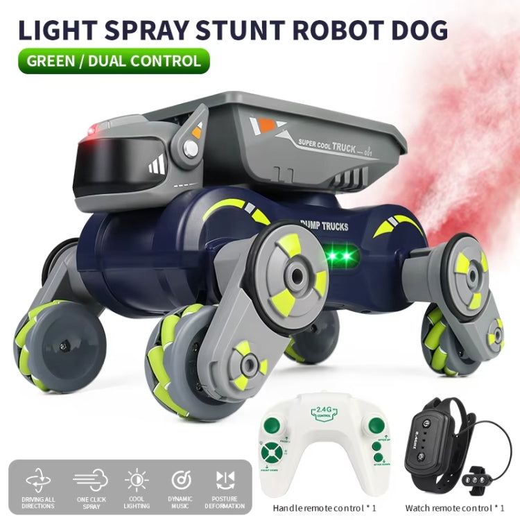 Eight Wheel Stunt Robot Dog Smart Gesture Sensor RC Kids Toy Car With Lights Music Spray Car, Style: Green Dual RC