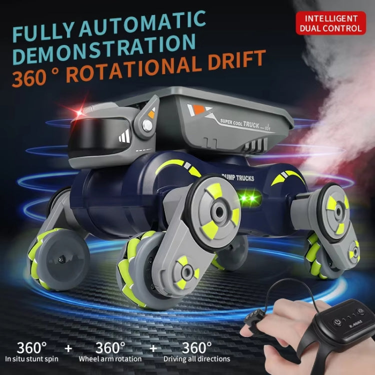 Eight Wheel Stunt Robot Dog Smart Gesture Sensor RC Kids Toy Car With Lights Music Spray Car, Style: Tank Orange Dual RC