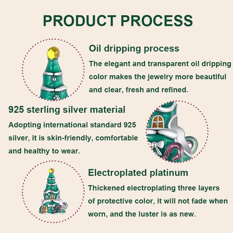 S925 Sterling Silver Christmas Tree House Bracelet Beads Jewelry Beads - SCC2916