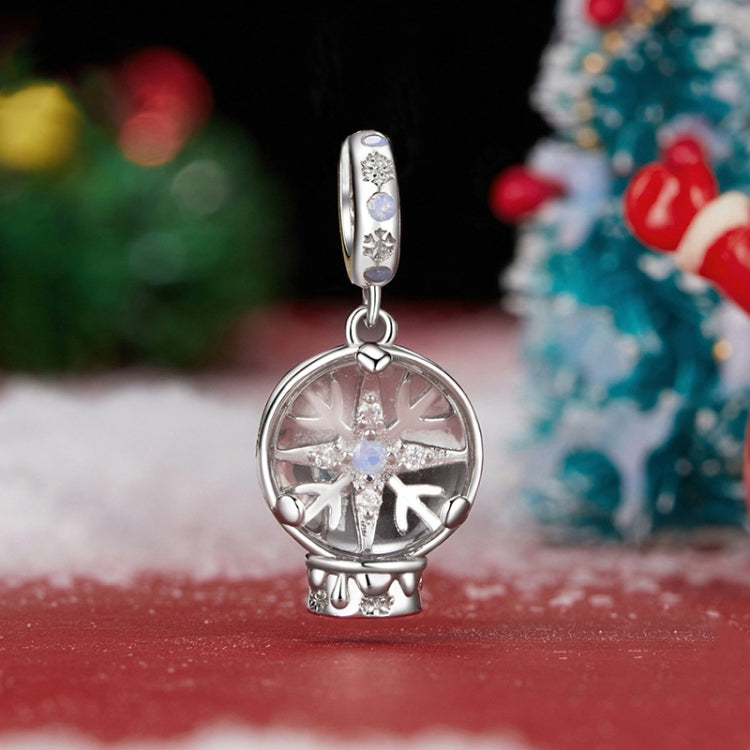 S925 Sterling Silver Winter Snowflake Crystal Ball Pendant Exquisite Jewelry Beads - SCC2917