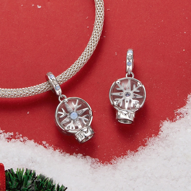 S925 Sterling Silver Winter Snowflake Crystal Ball Pendant Exquisite Jewelry Beads - SCC2917
