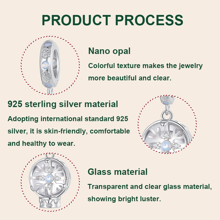 S925 Sterling Silver Winter Snowflake Crystal Ball Pendant Exquisite Jewelry Beads - SCC2917