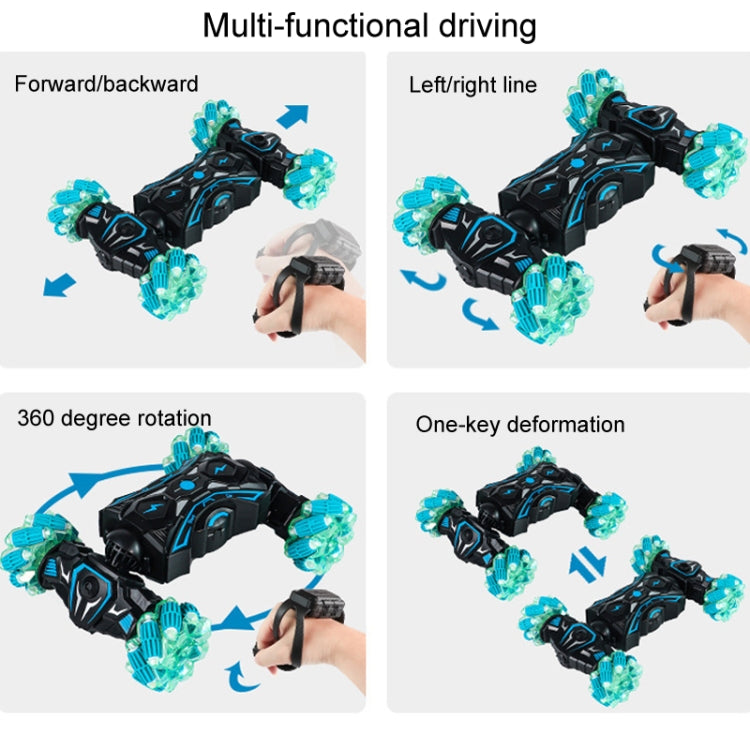 2.4G Spray RC Car Gesture Sensor Music Lights Twist Stunt Drift Car Double Side Driving Buggy Toy, Color: Handle+Watch RC Blue