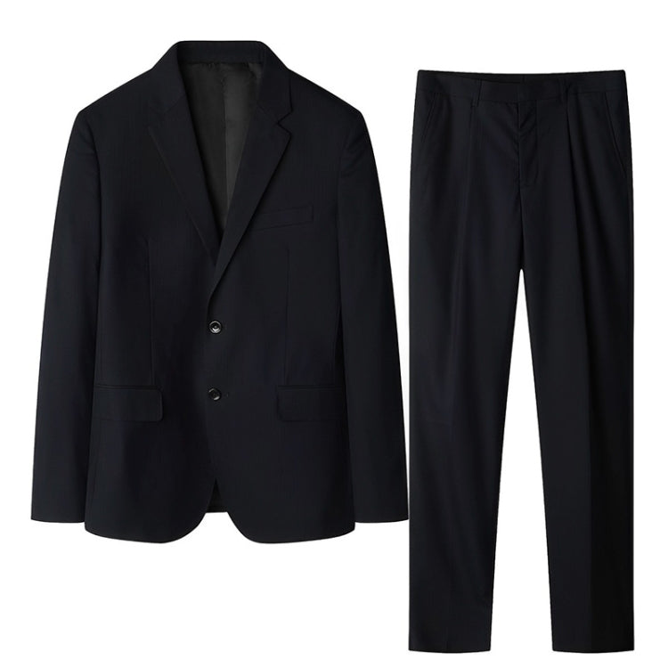 Men Two-Button Suit Set Commuter Dress Groomsmen Clothes Workwear, Blazer + Trousers, Size: S - Black