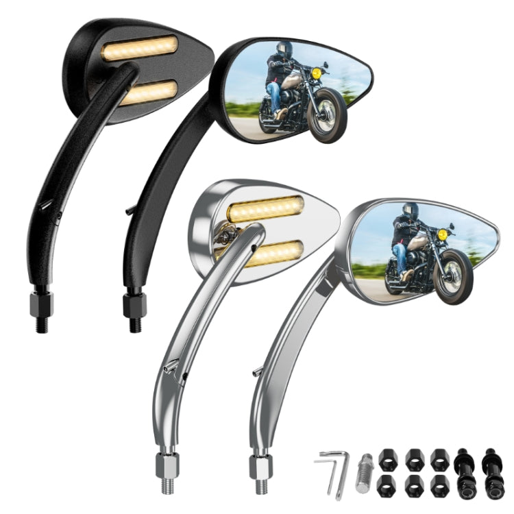 FLYQUICK Motorcycle LED Rearview Mirror With Light, Color: Black