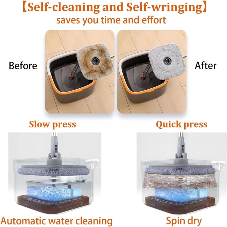 Square Spin Mop and Bucket With 2 Mop Pads Set Separate Clean And Dirty Water - Gray