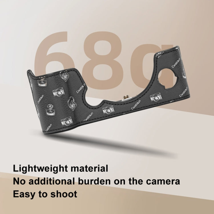 For FUJIFILM X-T5 Cwatcun D161 Vintage Camera Stand Camera Protective Leather Case - Black