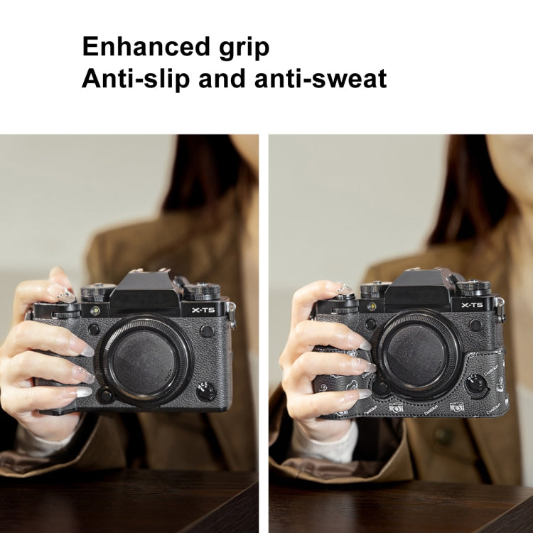 For FUJIFILM X-T5 Cwatcun D161 Vintage Camera Stand Camera Protective Leather Case - Black
