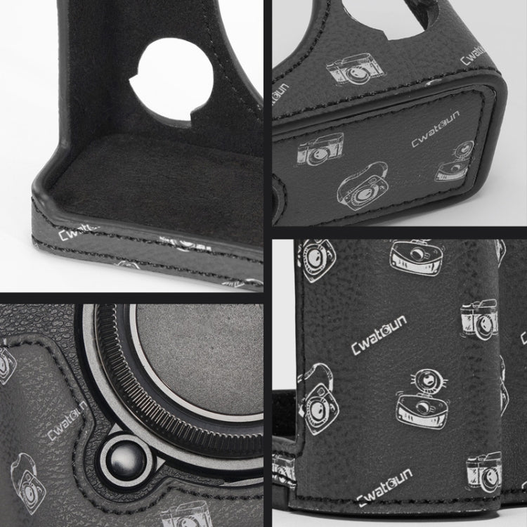 For FUJIFILM X-T5 Cwatcun D161 Vintage Camera Stand Camera Protective Leather Case - Black