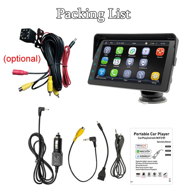 7 Inch Bluetooth 5.0 Portable CarPlay Monitor, Specifications: Display