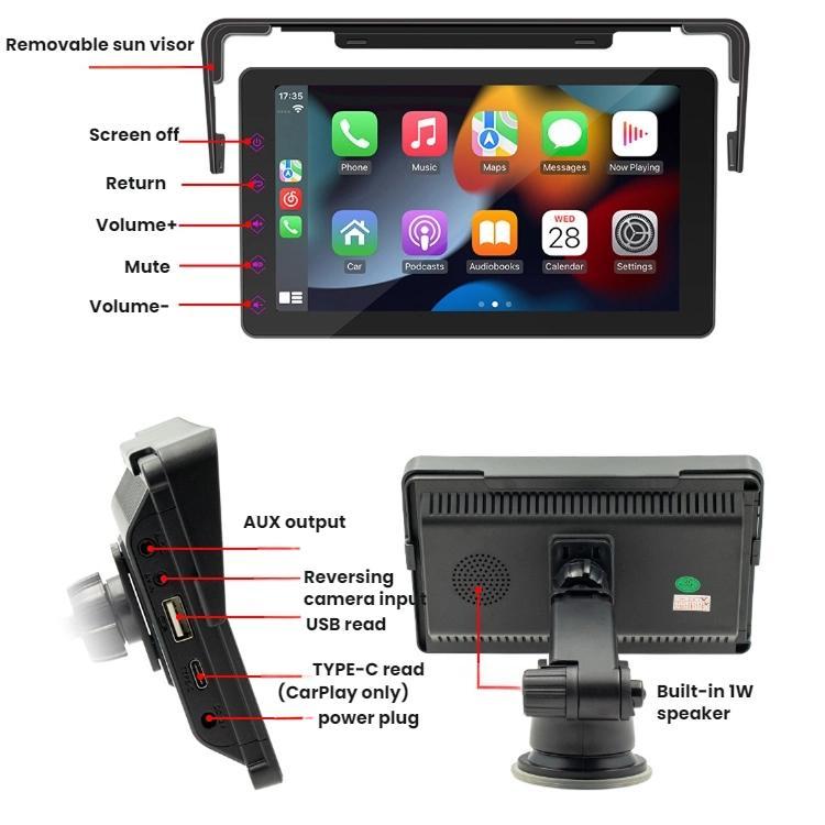 7 Inch Bluetooth 5.0 Portable CarPlay Monitor, Specifications: Display