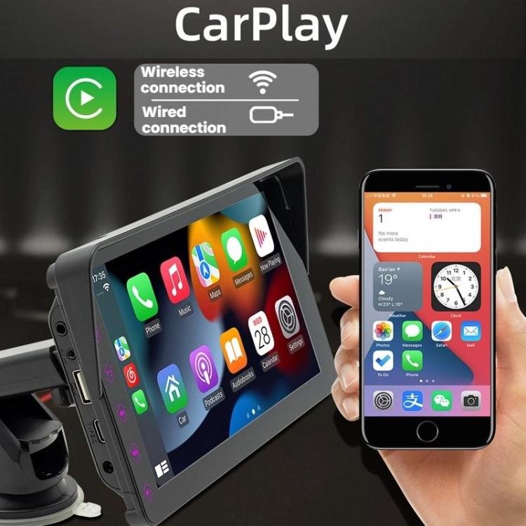 7 Inch Bluetooth 5.0 Portable CarPlay Monitor, Specifications: Display + Camera