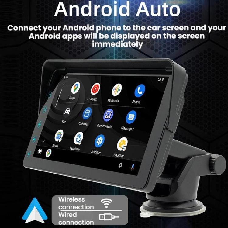 7 Inch Bluetooth 5.0 Portable CarPlay Monitor, Specifications: Display
