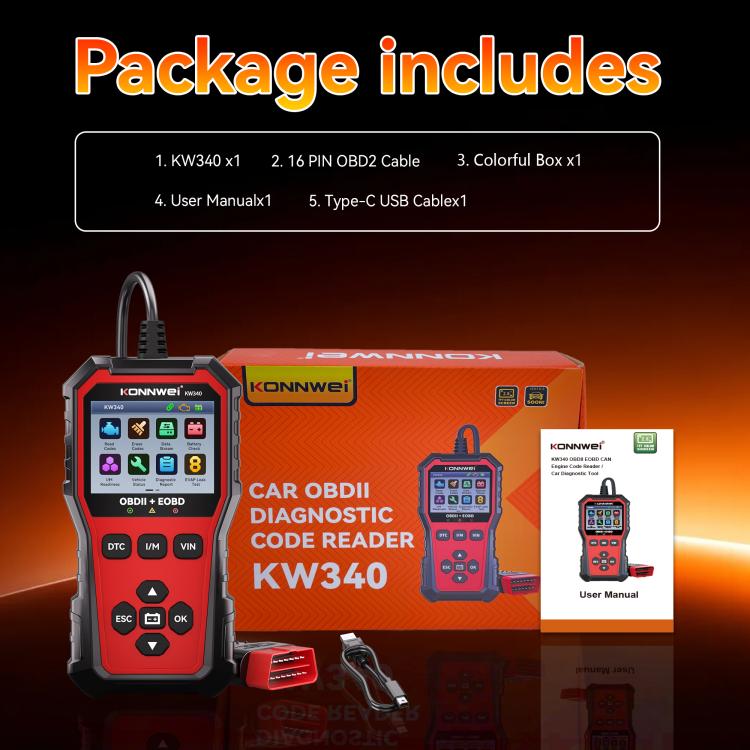 KONNWEI OBDII EOBD CAN Engine Code Reader Car Diagnostic Tool 9 Languages