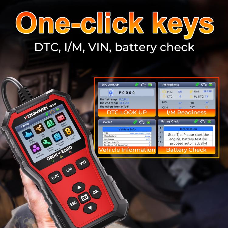KONNWEI OBDII EOBD CAN Engine Code Reader Car Diagnostic Tool 9 Languages