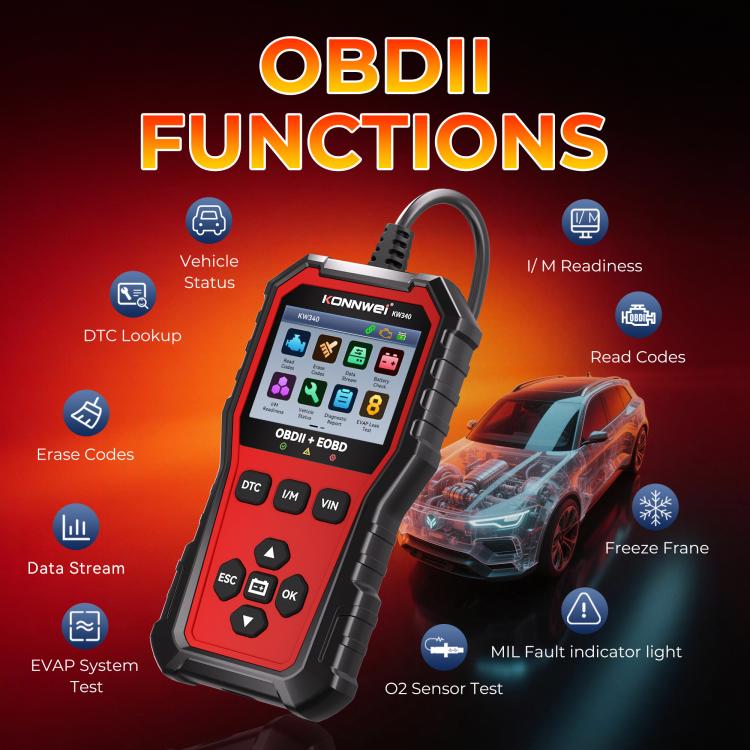 KONNWEI OBDII EOBD CAN Engine Code Reader Car Diagnostic Tool 9 Languages