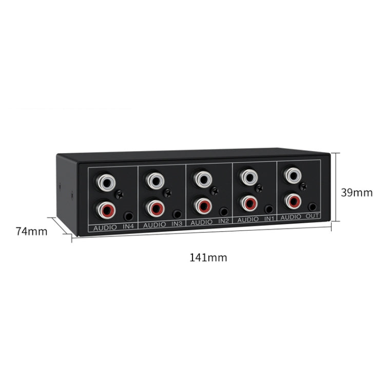 4 In 1 Out  3.5mm + RCA Audio Switcher 4 Channels Audio Converter - Black