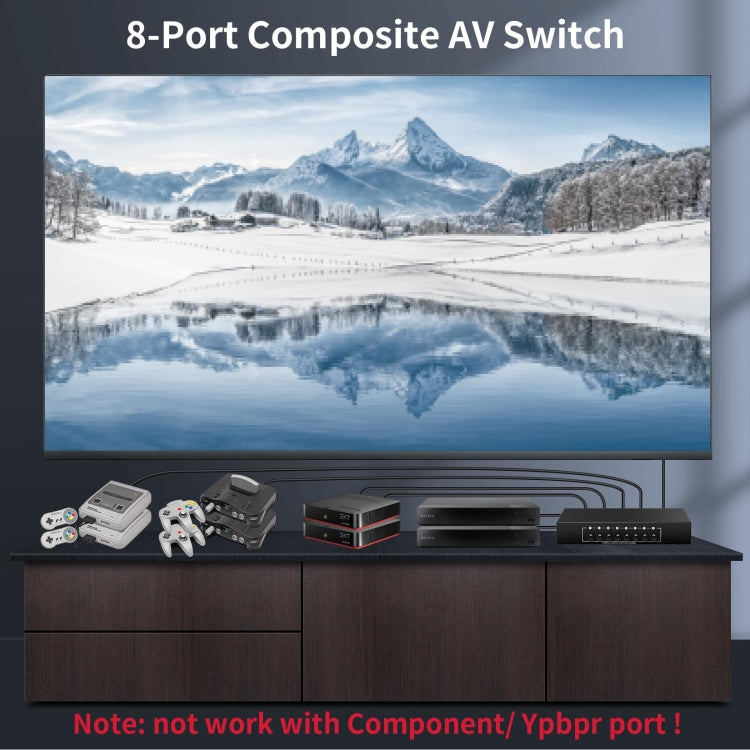 VSW81 AV 8 In 1 Out Audio and Video Switcher RCA Switch Splitter - Black