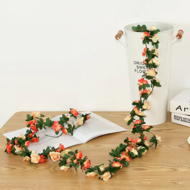 2pcs Simulated Rose Vine Plant Wedding Living Room Christmas Decoration, Color: Champagne + Sunset Red