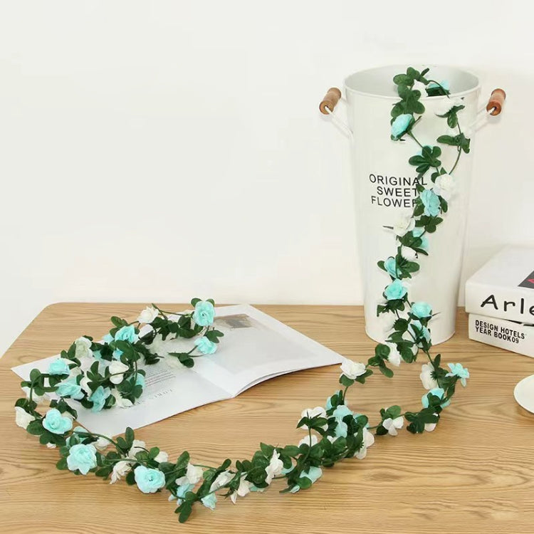 2pcs Simulated Rose Vine Plant Wedding Living Room Christmas Decoration, Color: White + Blue