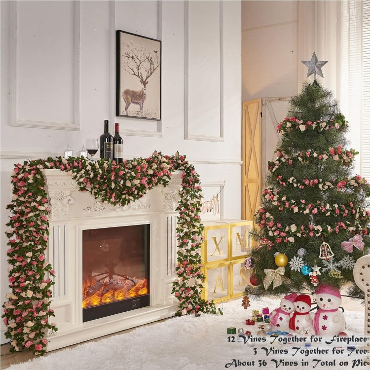 2pcs Simulated Rose Vine Plant Wedding Living Room Christmas Decoration, Color: Autumn Style White