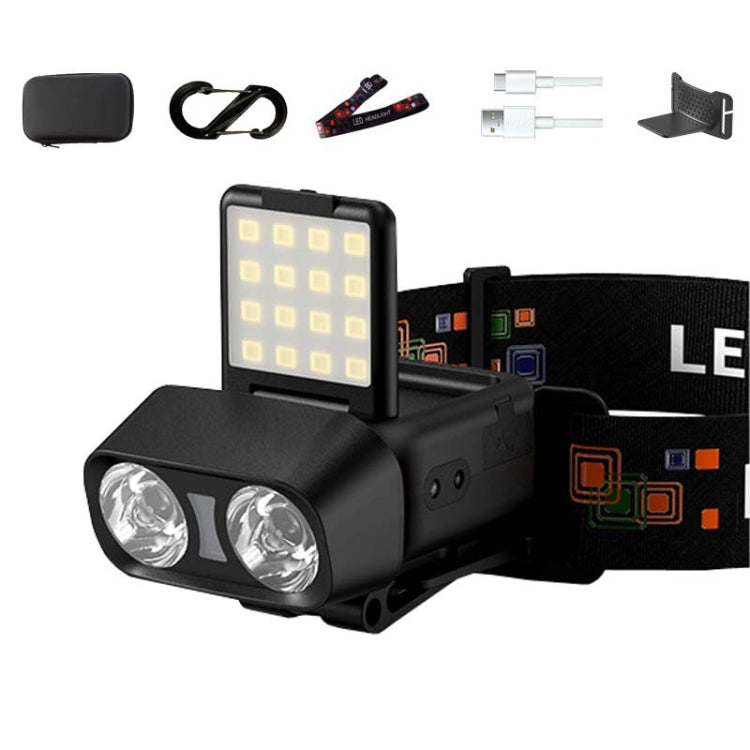 Head-Mounted LED Outdoor Sensor Long Range Fishing Work Headlamp, Style: Black Standard+Storage Bag+8 Buckle