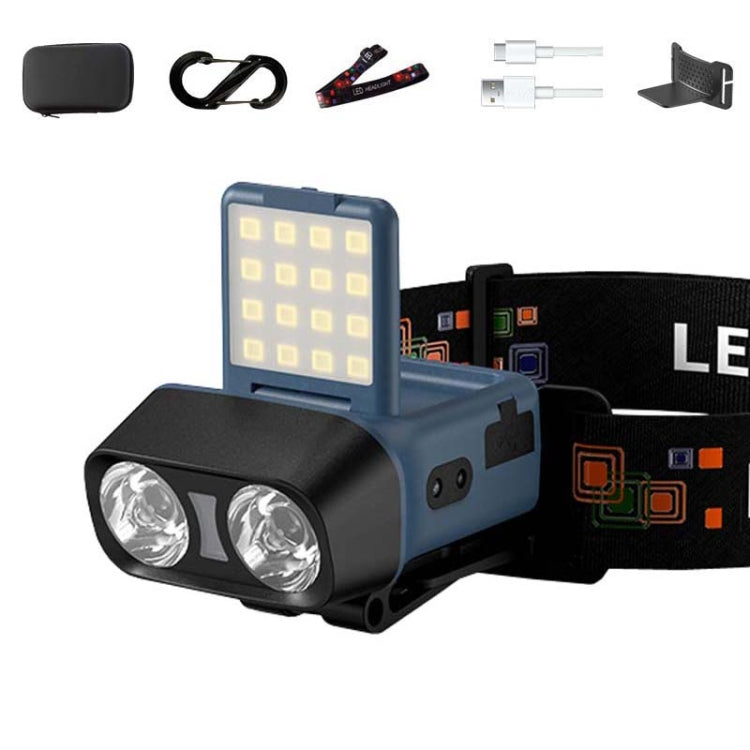 Head-Mounted LED Outdoor Sensor Long Range Fishing Work Headlamp, Style: Blue Standard+Storage Bag+8 Buckle