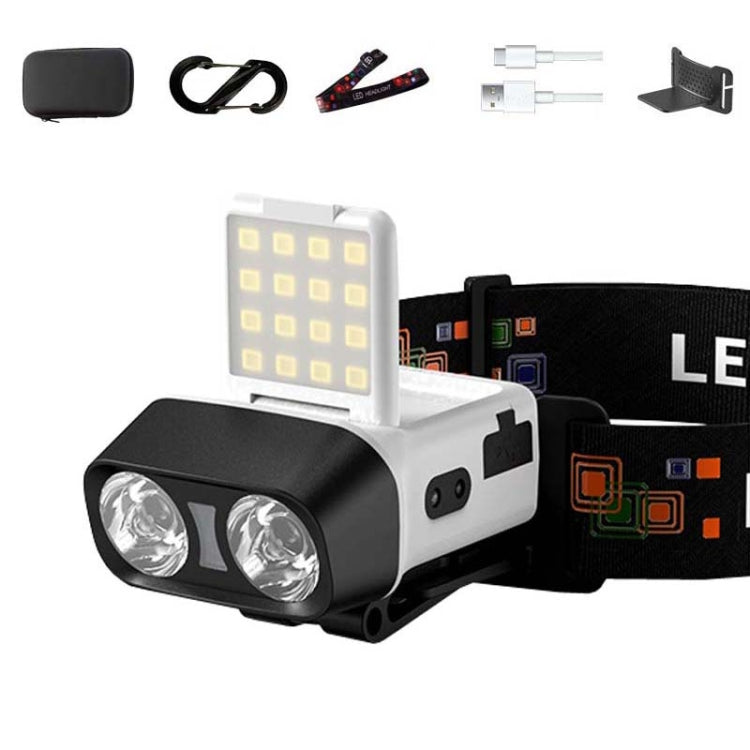 Head-Mounted LED Outdoor Sensor Long Range Fishing Work Headlamp, Style: White Standard+Storage Bag+8 Buckle