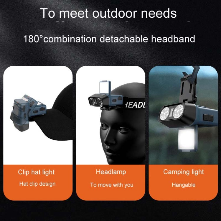 Head-Mounted LED Outdoor Sensor Long Range Fishing Work Headlamp, Style: Blue Standard+Storage Bag+8 Buckle