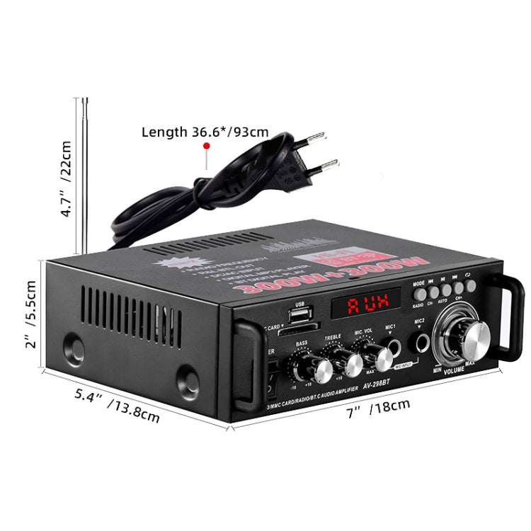 AV-298BT 300W+300W Hi-Fi Stereo Amplifier Bluetooth Home Audio Karaoke Digital Amplifier EU Plug