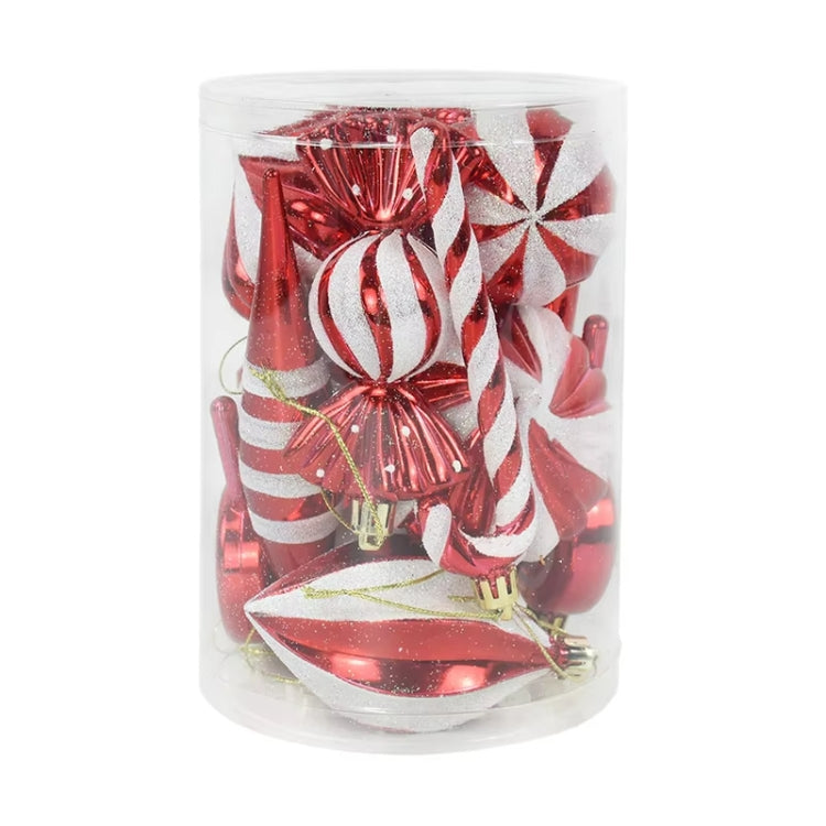 14pcs /Set Christmas Tree Ornaments Lollipops Swirls Painted Candies - Red White