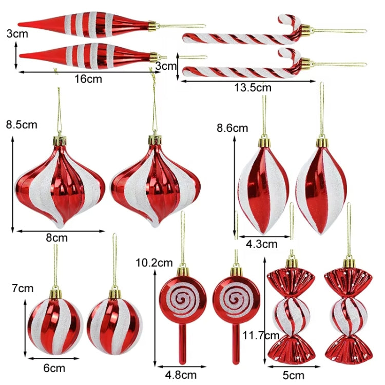 14pcs /Set Christmas Tree Ornaments Lollipops Swirls Painted Candies - Red White