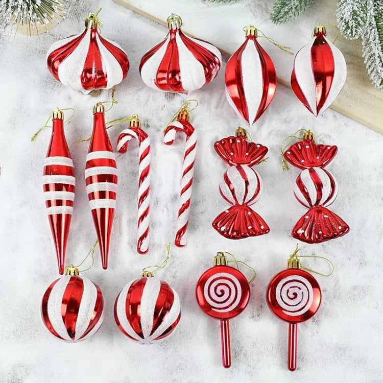 14pcs /Set Christmas Tree Ornaments Lollipops Swirls Painted Candies - Red White
