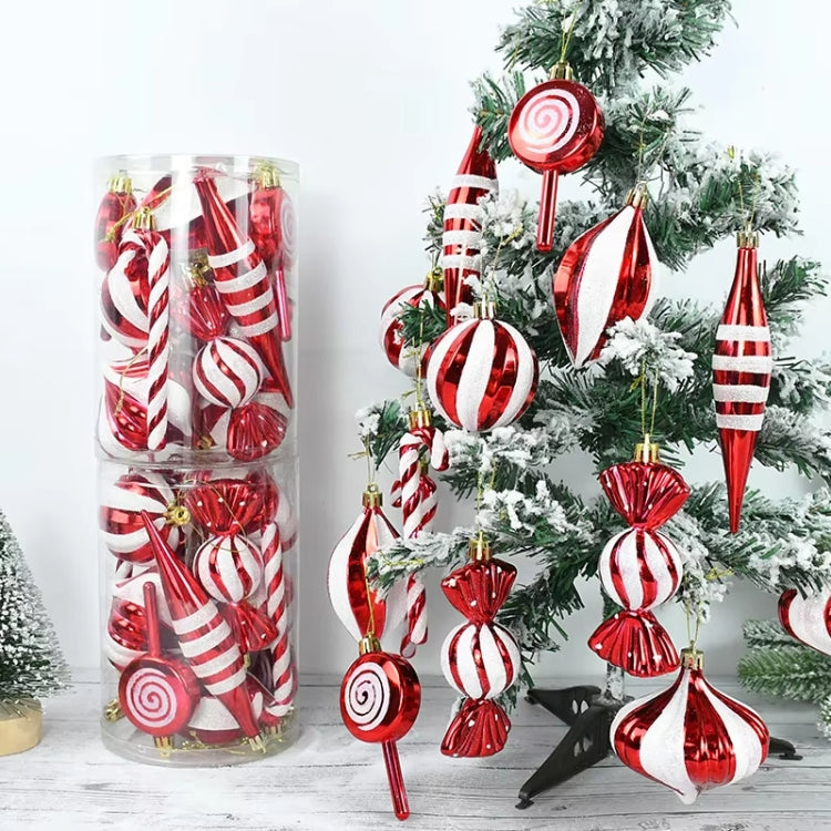 14pcs /Set Christmas Tree Ornaments Lollipops Swirls Painted Candies - Red White